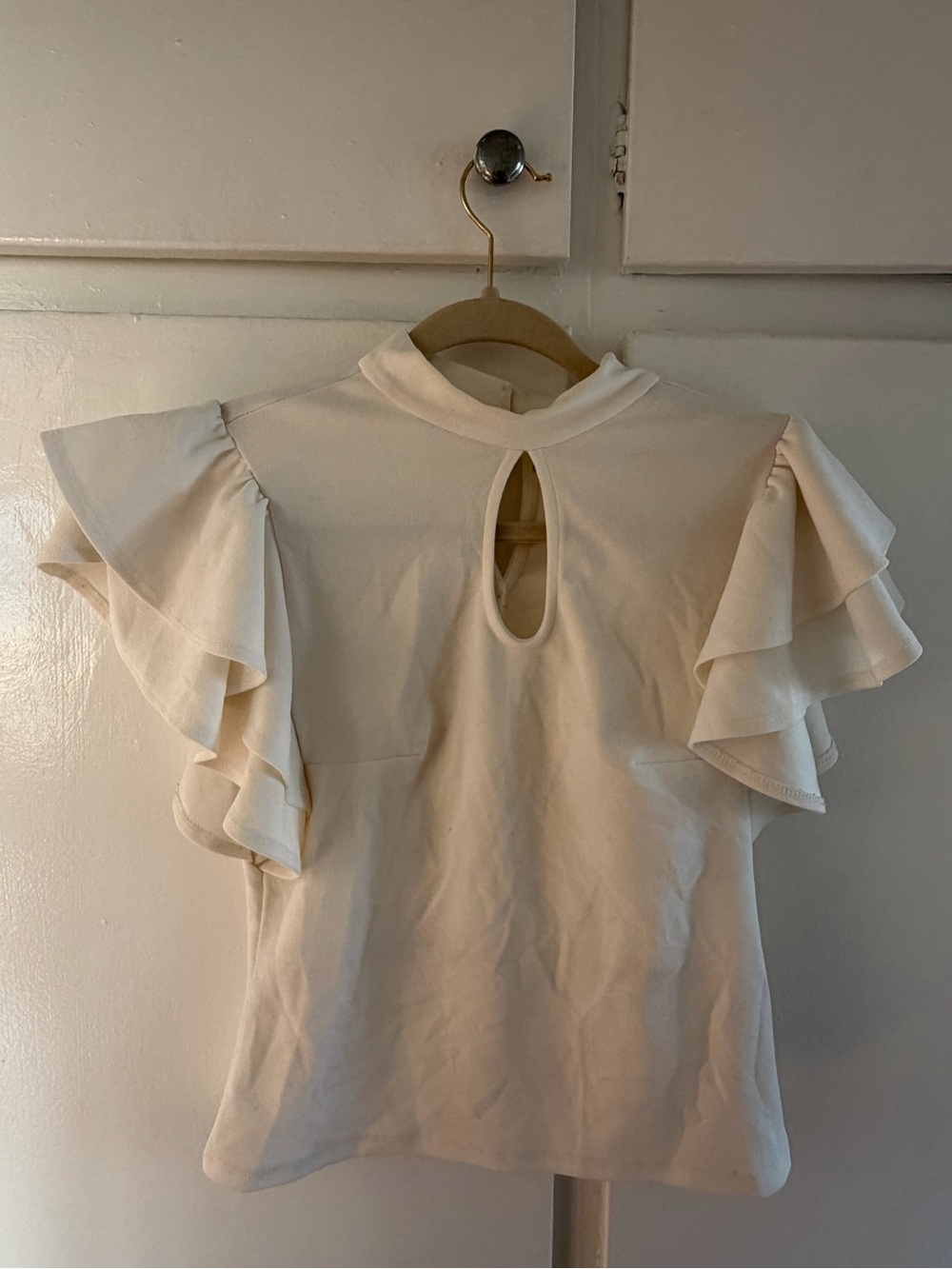 Women's Cream Ruffle Sleeve Mock Neck Top